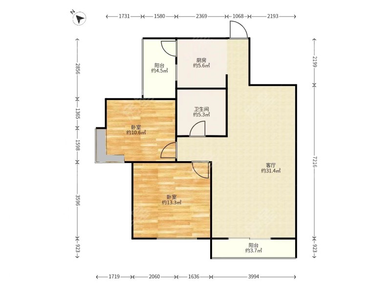 2室2廳1陽臺 東驤神駿一期戶型圖