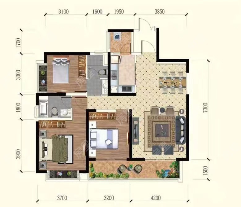 3室2廳1陽臺 新希望觀瀾匯戶型圖