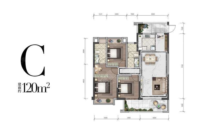3室2廳2陽(yáng)臺(tái) 招商雍和府一期戶(hù)型圖