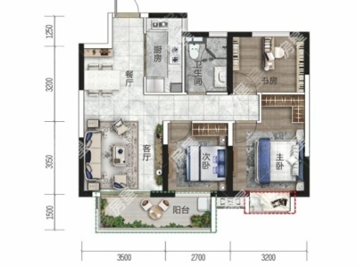 3室1廳1陽(yáng)臺(tái) 金地商置昆悅A1地塊