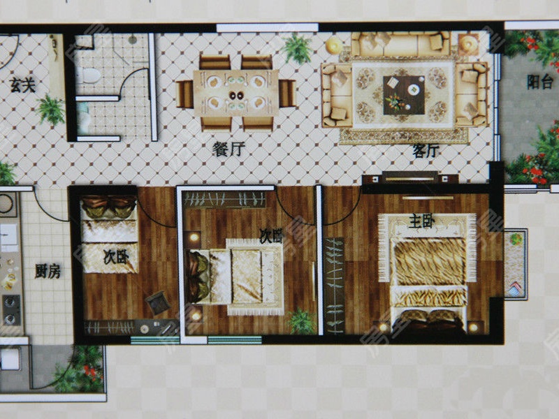 3室2廳1陽臺 萬宏國際三期戶型圖