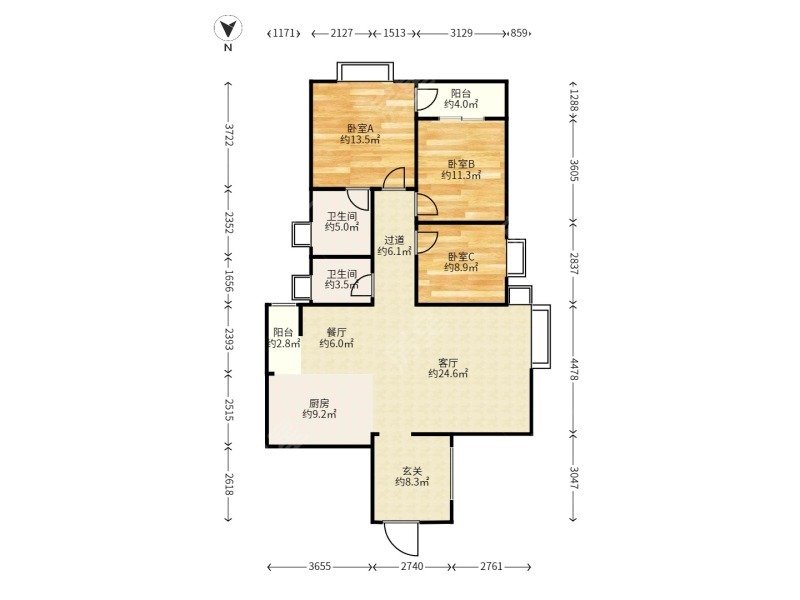 3室2廳1陽(yáng)臺(tái) 麗水雅苑戶型圖