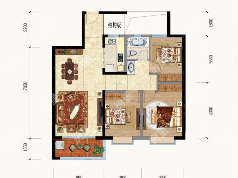 3室2廳2陽(yáng)臺(tái) 金科陽(yáng)光里戶型圖