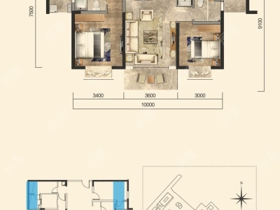 3室2廳1陽(yáng)臺(tái) 遠(yuǎn)洋青云府