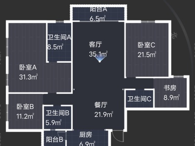 4室2廳3陽(yáng)臺(tái) 廣福城雅福園戶(hù)型圖