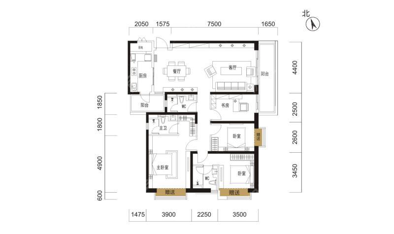 4室2厅2阳台 海伦国际米兰区户型图