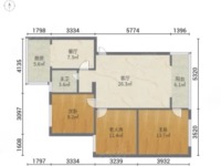 3室2廳1陽臺(tái) 銀海花園南區(qū)戶型圖
