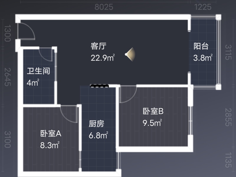 2室1厅1阳台 广福城沁福园户型图