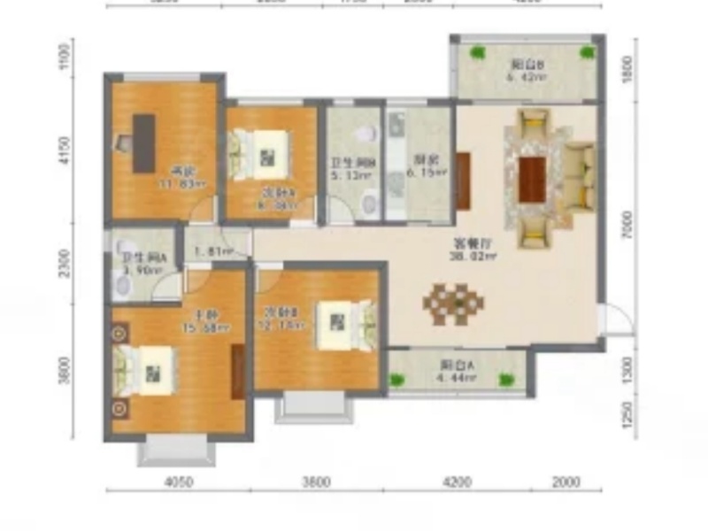 4室2廳2陽臺 恒大名都戶型圖