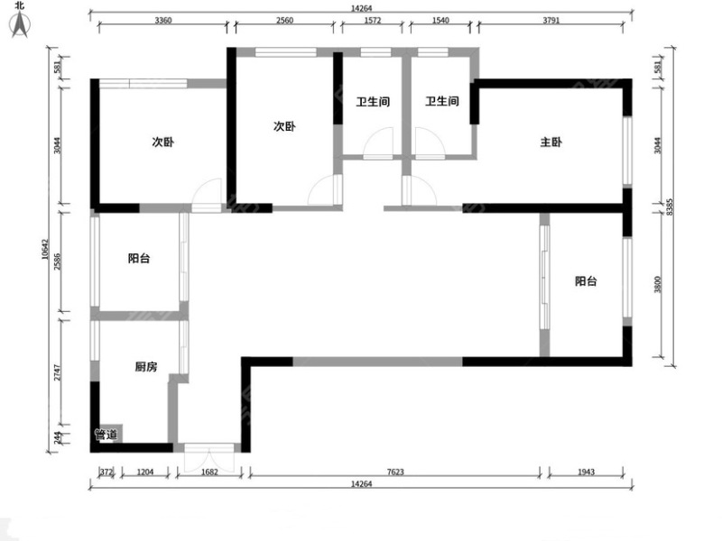 3室2廳1陽臺 金呈北泰花園戶型圖