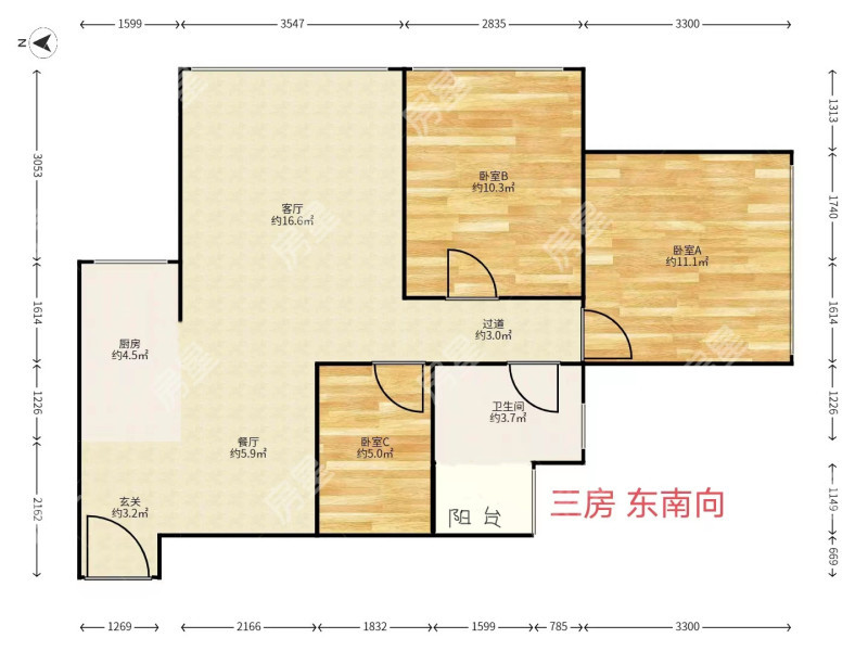 3室2厅1阳台 南亚未来城户型图