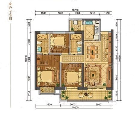 3室2廳1陽臺 北大資源頤和1898二期戶型圖