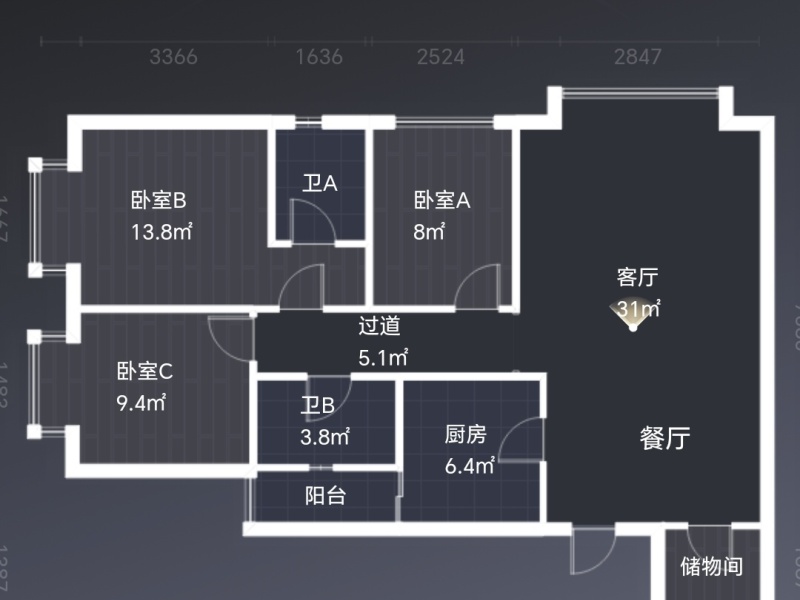 3室2厅1阳台 医大广场户型图