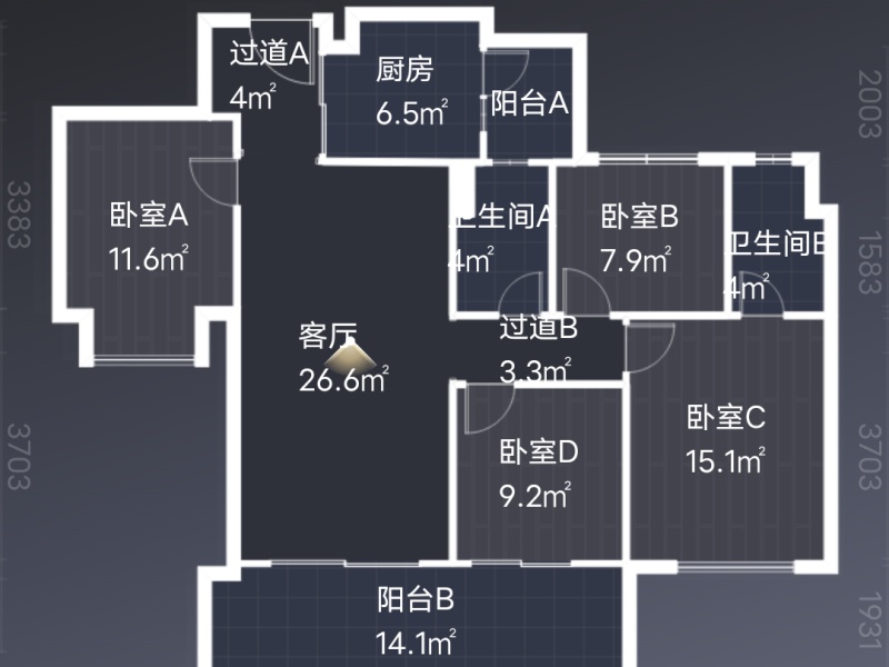 3室2厅1阳台 龙湖锦粼天序户型图