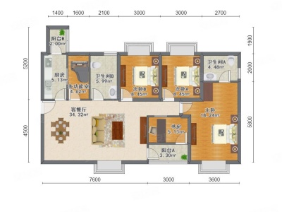 3室2廳1陽(yáng)臺(tái) 花樣年麓湖國(guó)際二期