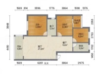 3室2廳1陽臺(tái) 時(shí)代年華錦華苑戶型圖