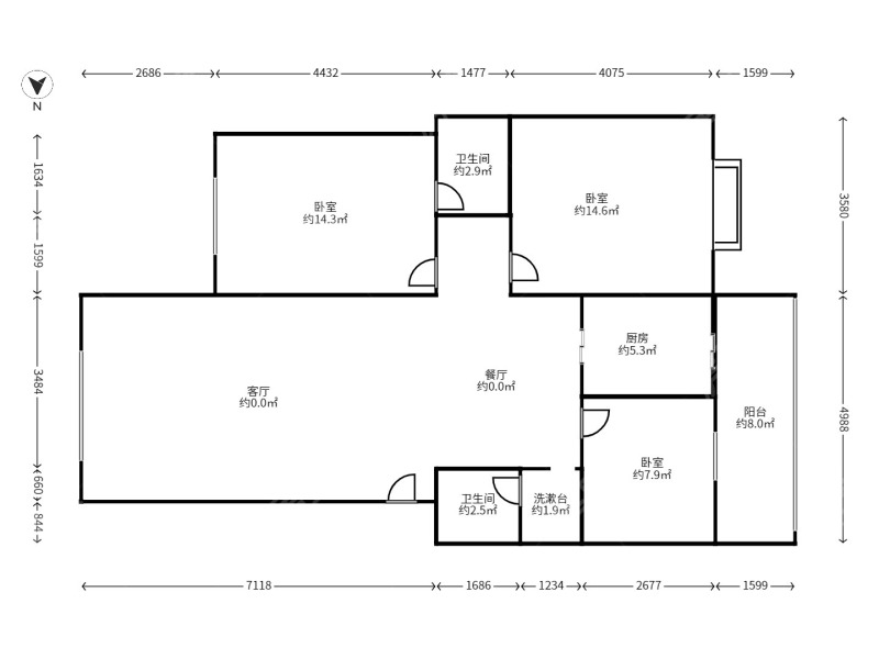 3室2厅1阳台 水木山居户型图