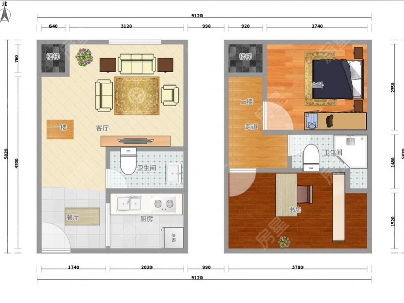 2室1厅1阳台 欣都龙城公寓户型图