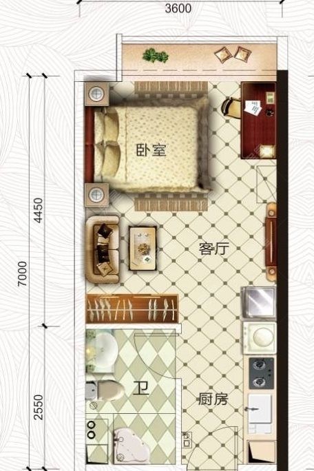 1室1厅1阳台 实力心城公寓户型图