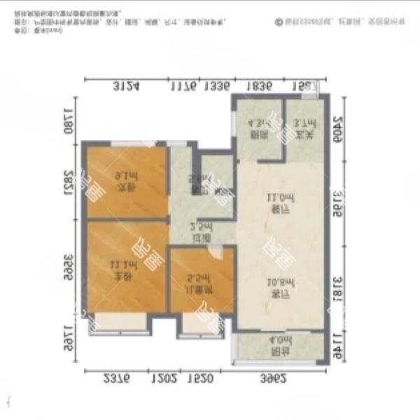 3室2廳1陽(yáng)臺(tái) 大華公園天下東湖苑戶型圖