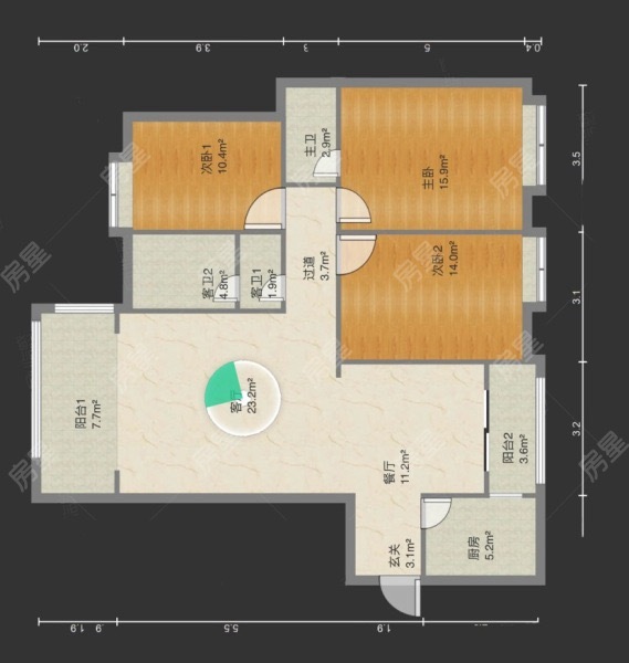 3室2厅2阳台 郦岛嘉园户型图