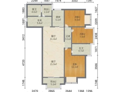 3室2廳1陽臺(tái) 俊發(fā)盛唐城未央郡(二期)
