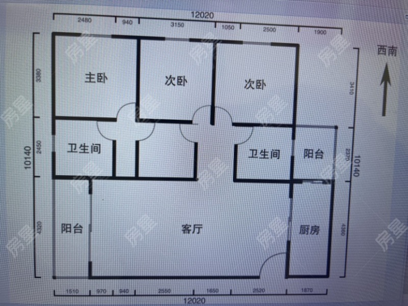 3室2厅1阳台 广福城怡福园户型图