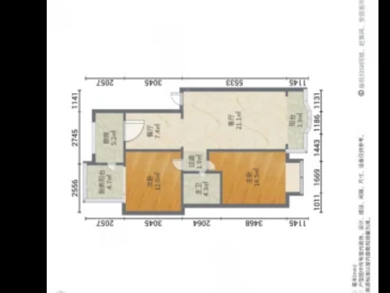 2室2廳1陽臺(tái) 西城楓景戶型圖