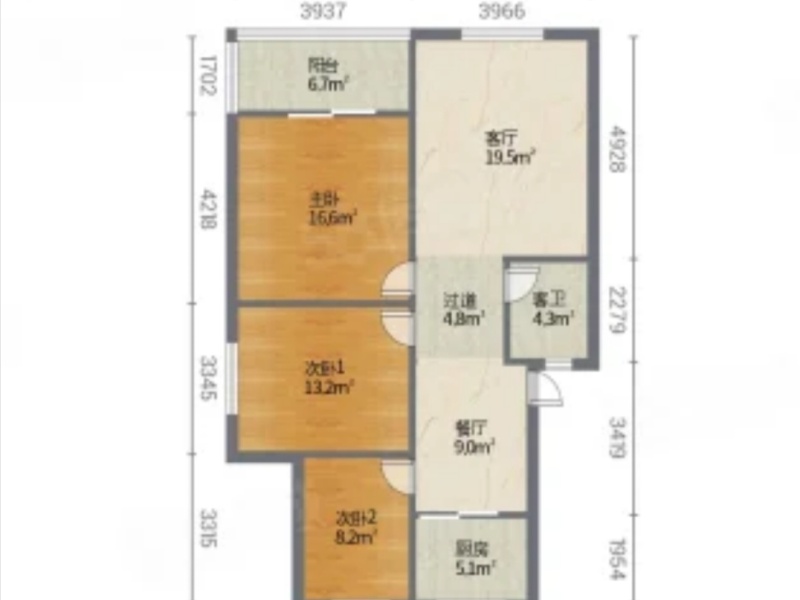 3室2廳1陽(yáng)臺(tái) 波羅小區(qū)戶(hù)型圖