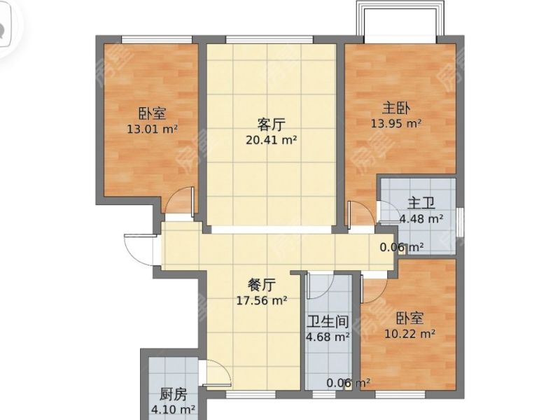 3室1厅1阳台 先生坡2号（卫生厅宿舍）户型图