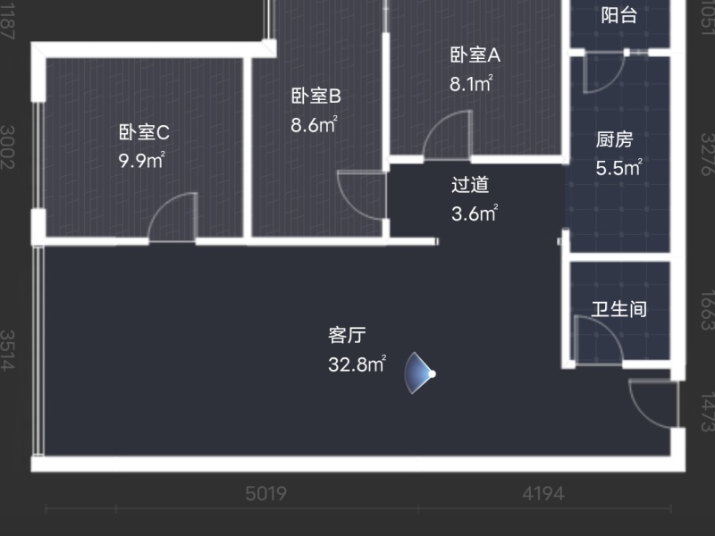 3室2廳1陽臺 葡萄街區(qū)天宇花園戶型圖