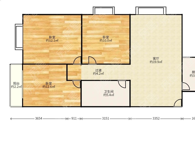 3室2廳1陽(yáng)臺(tái) 潤(rùn)城二區(qū)戶型圖