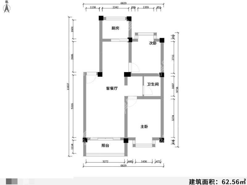 2室2廳1陽臺 美麗新世界戶型圖