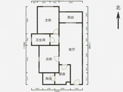 2室2廳1陽臺(tái) 龍湖水晶酈城