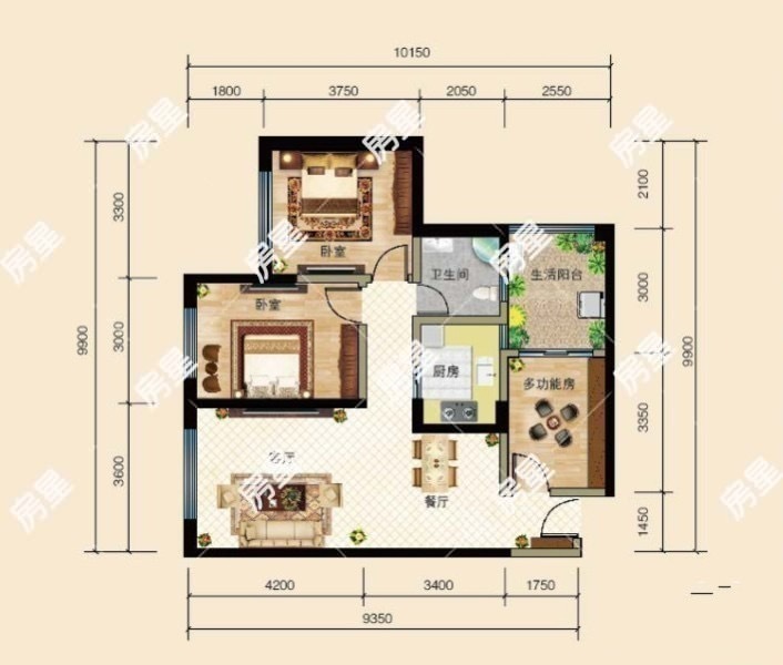 3室2廳1陽臺 藍(lán)光COCO蜜城戶型圖