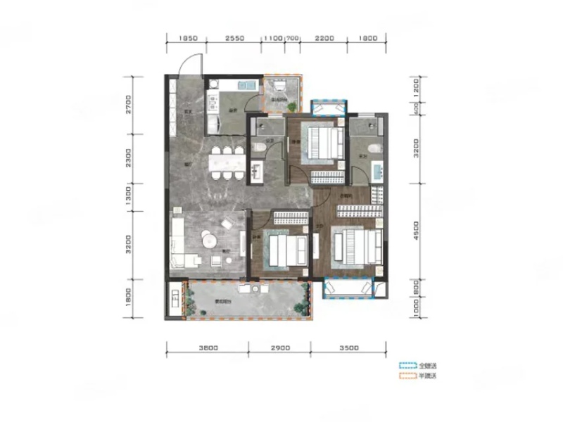 4室2廳2陽臺 萬達中央公園一期戶型圖