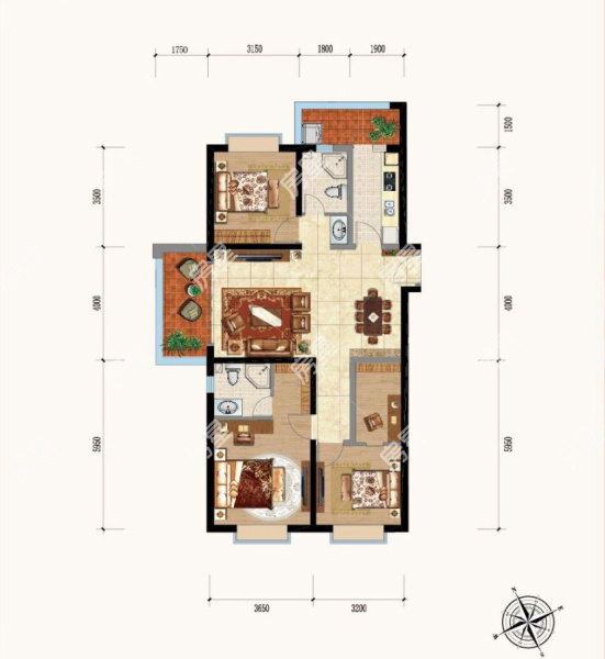 3室2廳2陽臺(tái) 金科陽光里戶型圖