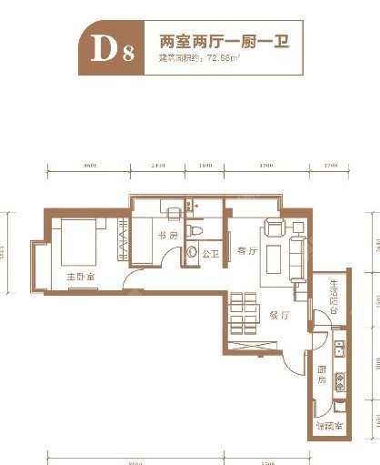 2室2廳 江東境界戶型圖