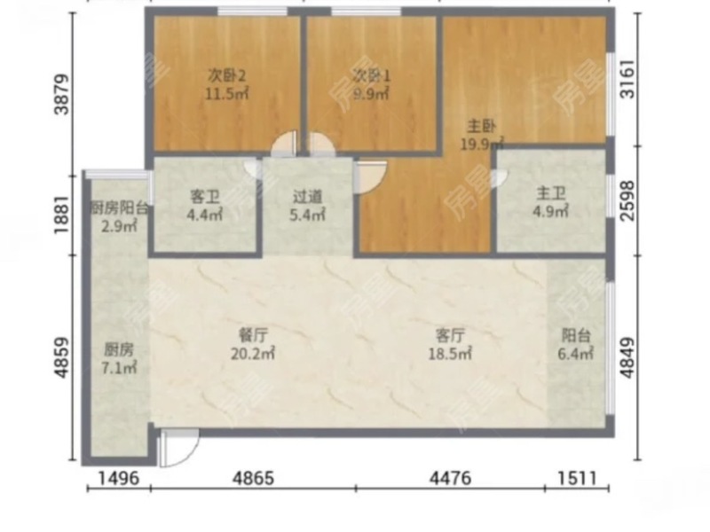 3室2廳2陽臺(tái) 廣福城沁福園戶型圖