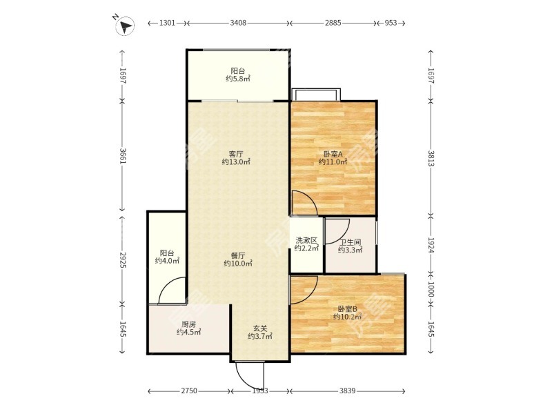 2室2廳1陽臺(tái) 俊發(fā)盛唐城星河郡(一期)戶型圖
