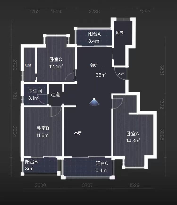 3室2廳2陽臺(tái) 中建龍熙壹號(hào)A區(qū)戶型圖