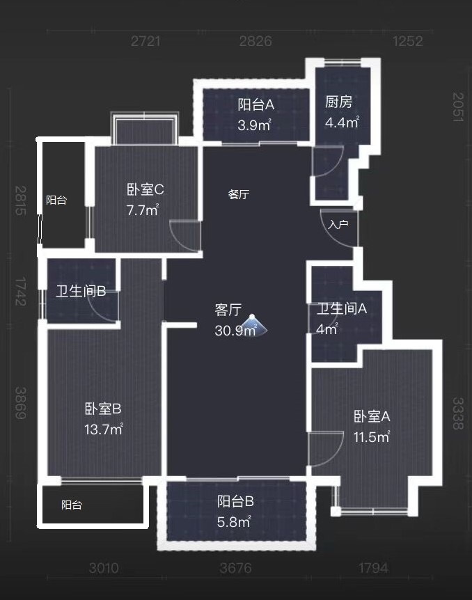 3室2廳2陽臺(tái) 中建龍熙壹號(hào)A區(qū)戶型圖