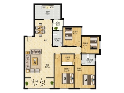 4室2廳1陽臺 紅星國際紫郡