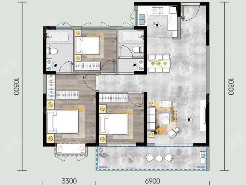 3室2廳1陽臺 建投學(xué)府戶型圖
