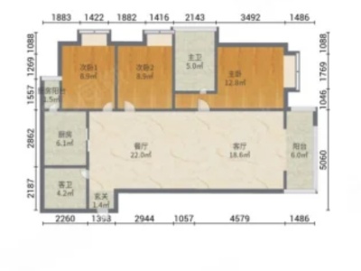 3室2廳2陽臺 金泰國際一期戶型圖