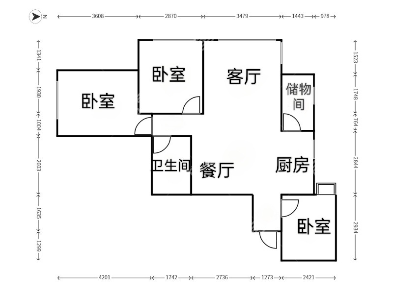 3室2廳1陽臺 候谷花園戶型圖