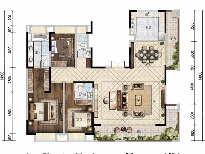 4室2廳2陽臺 昆明融創(chuàng)文旅城九云府南區(qū)戶型圖
