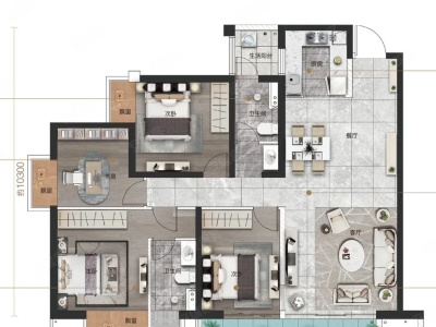 3室2廳1陽(yáng)臺(tái) 藝城春城玖號(hào)A2地塊