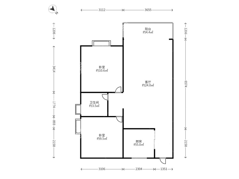 2室2廳 時光俊園戶型圖