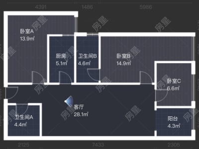 3室2廳1陽(yáng)臺(tái) 金尚俊園二期